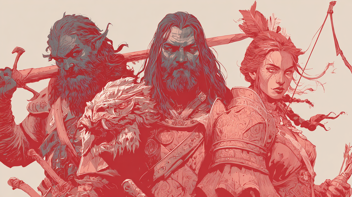 Character Development - Three distinct fantasy characters with detailed features